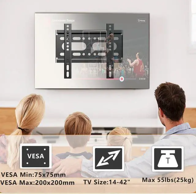 Alt view image 2 of 7 - Fixed TV Wall Mount for 14-42 Flat Screen TVs Small Wall Mount TV Bracket fit 19 24 28 32 35 39 40 inch VESA Up to 200x200mm 55lbs Max Load Easy Install Low Profile Monitor Mount Bracket