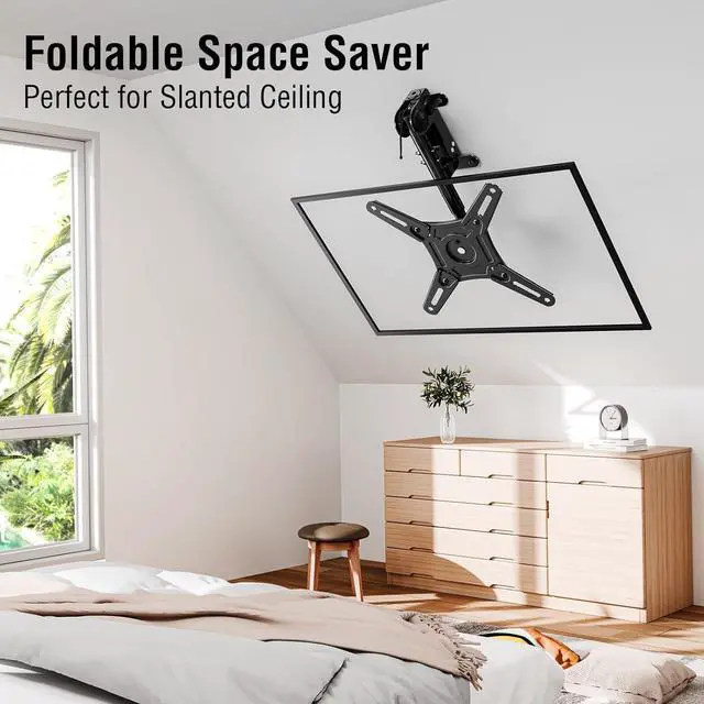 Alt view image 2 of 7 - Flip Down Ceiling TV Mount for Most 14-40 Inch TVs Floding TV Mount for Flat and Pitched Roof Height Adjustable Full Motion tv Bracket 360° Swivel Max VESA 200x200mm up to 22 Lbs YD3030