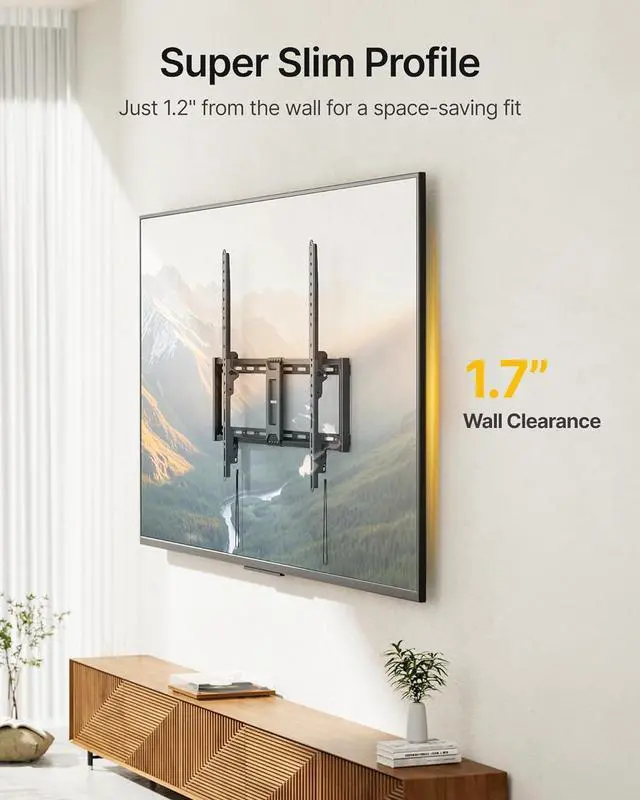 Alt view image 4 of 7 - Heavy Duty Tilt TV Wall Mount for 43100 Large Flat & Curved TVs Holds 200 lbs Ultra Slim Low Profile Bracket with 8° Tilt Fits 16/18/24 Wood Studs Max VESA 800x600 4× Load Tested