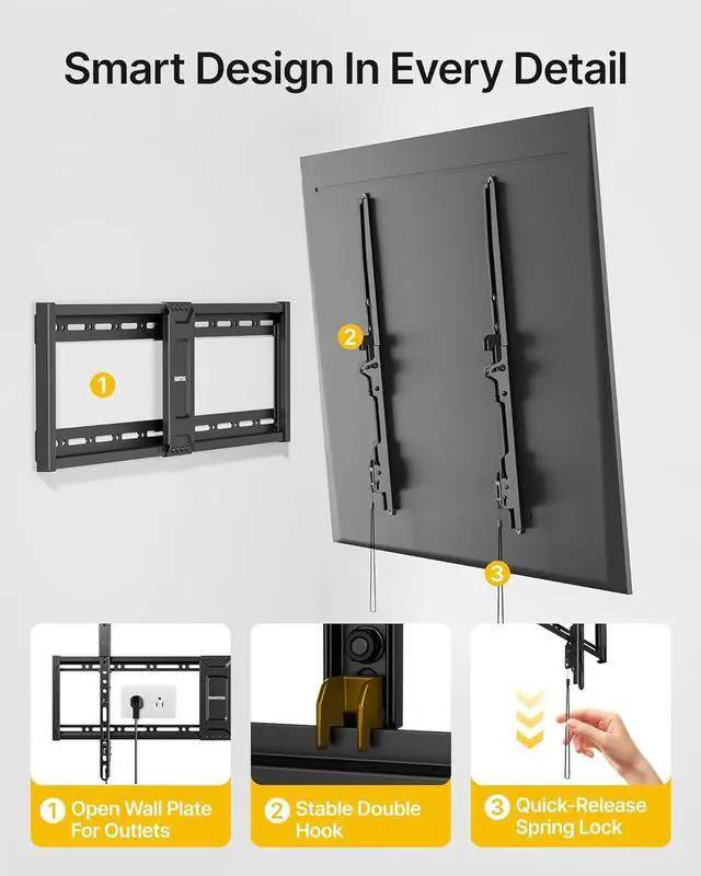 Alt view image 7 of 7 - Heavy Duty Tilt TV Wall Mount for 43100 Large Flat & Curved TVs Holds 200 lbs Ultra Slim Low Profile Bracket with 8° Tilt Fits 16/18/24 Wood Studs Max VESA 800x600 4× Load Tested