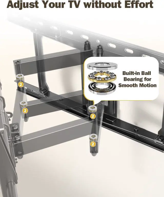Alt view image 3 of 7 - UL Listed Full Motion TV Wall Mount for Most 42-84 TVs TV Mount with Premium Ball Bearing Design for Smooth Extension and Swivel Max VESA 600x400mm 100LBS Up to 24 Wood Stud