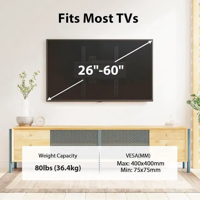 Alt view image 3 of 7 - Corner TV Wall Mount for 26-60 Inch TVs up to 80 lbs Single Articulating Arm Full Motion TV Wall Mount Bracket with Swivel and Tilt Max VESA 400x400mm