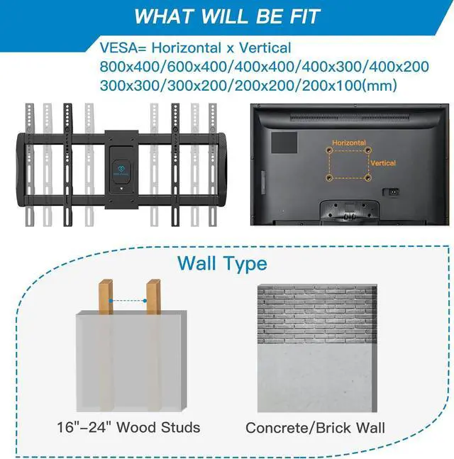 Alt view image 2 of 7 - PERLESMITH Long Arm TV Wall Mount for 42-90 inch TVs, Full Motion TV Mount with 42.72 inch Extension Articulating Arm Swivel and Tilt, Max VESA 800x400mm, Holds up to 150 lbs, 16,18, 24 Studs