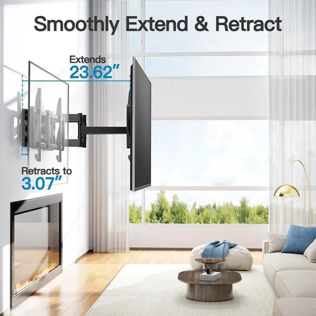 Alt view image 4 of 7 - Full Motion TV Wall Mount for 50-90 TVs up to 165lbs TV Mount Bracket with Dual Articulating Arms Swivel Tilt Extension Max VESA 800x400mm Fits 1618 to 24 Studs PSXFK1