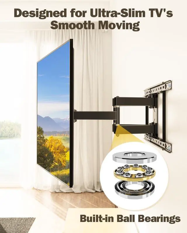 Alt view image 2 of 7 - UL Listed Full Motion TV Wall Mount for Most 42-84 TVs TV Mount with Premium Ball Bearing Design for Smooth Extension and Swivel Max VESA 600x400mm 100LBS Up to 24 Wood Stud