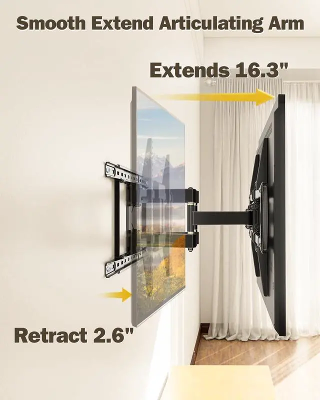 Alt view image 4 of 7 - UL Listed Full Motion TV Wall Mount for Most 42-84 TVs TV Mount with Premium Ball Bearing Design for Smooth Extension and Swivel Max VESA 600x400mm 100LBS Up to 24 Wood Stud