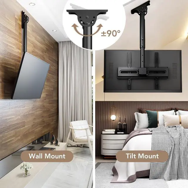 Alt view image 4 of 7 - AX WABER Ceiling TV Mount Adjustable Bracket for 26-65 inch LCD LED OLED 4K TVs, Pole Ceiling Mount Holds up to 110lbs,Hanging tv Mount Max VESA 400x400mm (AX11TB01), Black