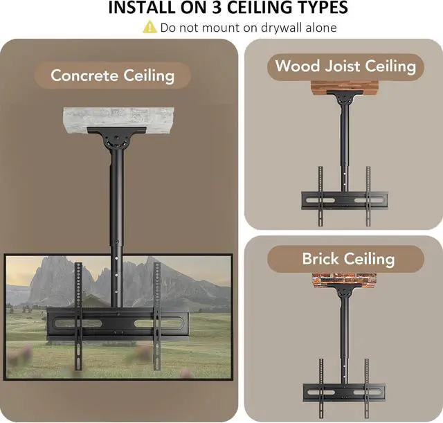 Alt view image 6 of 7 - AX WABER Ceiling TV Mount Adjustable Bracket for 26-65 inch LCD LED OLED 4K TVs, Pole Ceiling Mount Holds up to 110lbs,Hanging tv Mount Max VESA 400x400mm (AX11TB01), Black