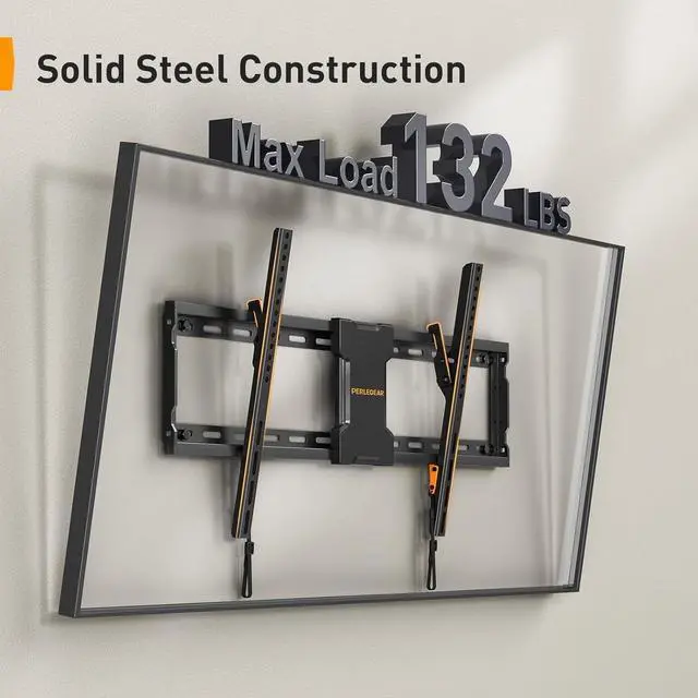 Alt view image 3 of 6 - Tilting TV Wall Mount for Most 37-82 inch TVs up to 132 lbs Low Profile Tilt TV Mount Wall Bracket for Flat or Curved TVs Fits 24/18/16 Studs Max VESA 600x400mm PGLT2