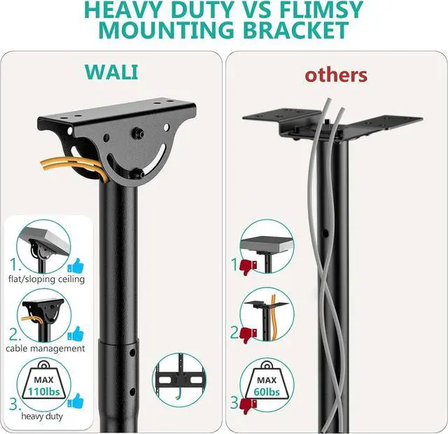 Alt view image 6 of 7 - Ceiling TV Mount for 26-65 inch Full Motion Ceiling TV Bracket Fits Most LED LCD OLED 4K Flat Screen TVs up to 99lbs Mounting Holes 400x400mm (CM2665-P) Black