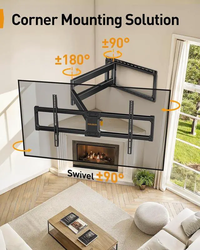 Alt view image 6 of 7 - Long Arm Full Motion TV Wall Mount for 4290 Inch TVs up to 150 lbs 40 Long Extension Pre-Assembled Corner TV Mount with Full Swivel Tilt Fits 8/12/16/24 Studs Max VESA 800x400mm