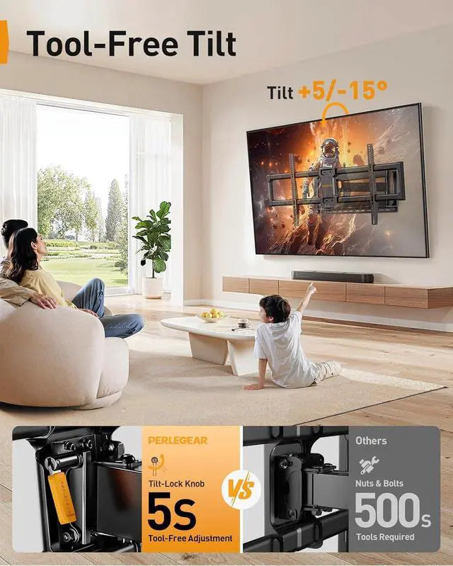 Alt view image 7 of 7 - Long Arm Full Motion TV Wall Mount for 4290 Inch TVs up to 150 lbs 40 Long Extension Pre-Assembled Corner TV Mount with Full Swivel Tilt Fits 8/12/16/24 Studs Max VESA 800x400mm