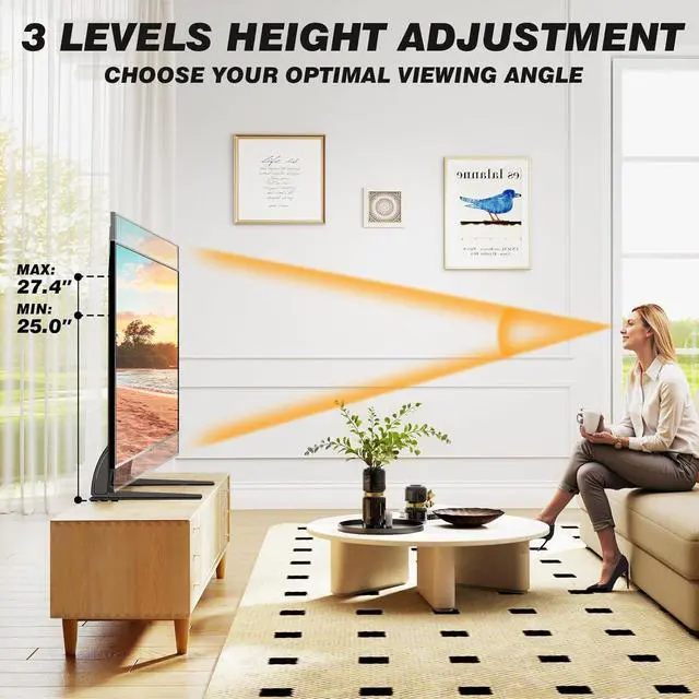 Alt view image 2 of 7 - TV Stand Mount Universal TV Stand Tabletop for 22 to 65 inch Plasma LCD LED Flat Screen TVs Strong TV Legs Holds up to 88lbs Height Adjustable TV Base Max VESA 800 x 500mm