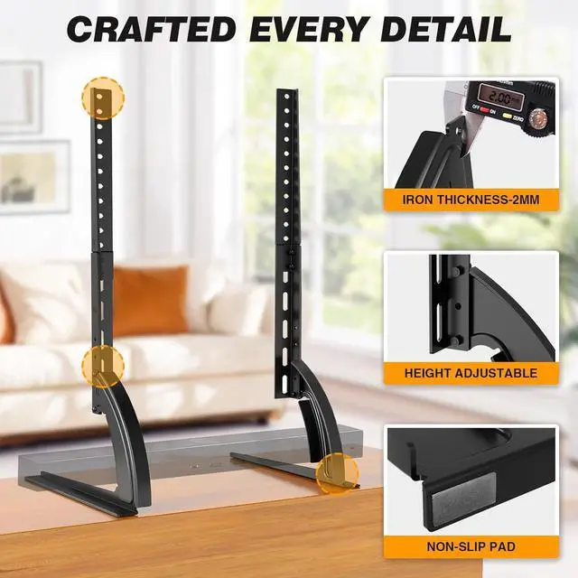 Alt view image 5 of 7 - TV Stand Mount Universal TV Stand Tabletop for 22 to 65 inch Plasma LCD LED Flat Screen TVs Strong TV Legs Holds up to 88lbs Height Adjustable TV Base Max VESA 800 x 500mm