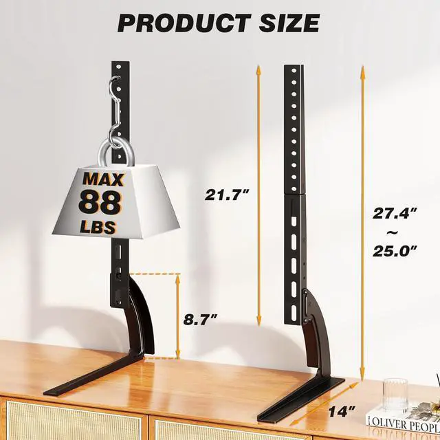 Alt view image 7 of 7 - TV Stand Mount Universal TV Stand Tabletop for 22 to 65 inch Plasma LCD LED Flat Screen TVs Strong TV Legs Holds up to 88lbs Height Adjustable TV Base Max VESA 800 x 500mm