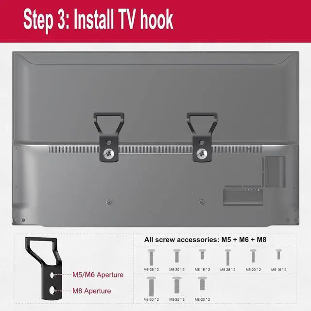 Alt view image 7 of 7 - TV Wall Mount - No Drill Installation TV Mount 150 lbs Heavy Duty Capacity for 26-100 inch TVs Fits LED/OLED/QLED/Plasma Displays Bolt Kit Included