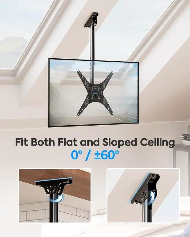 Alt view image 5 of 7 - Ceiling TV Mount for Most 24- 65 TVs Hanging TV Ceiling Mount for 32 43 50 55 60 65 inch Screen Full Motion Height Adjustable Bracket Holds up to 99lbs Max VESA 400x400mm MU0039