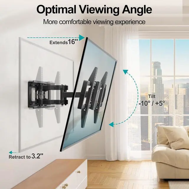 Alt view image 2 of 7 - Full Motion TV Mount for Most 42-82 inch TVs Wall Mount TV Bracket with Swivel Articulating Extension Tilt Arms Television Wall Mount Max VESA 600x400mm 100lbs Loading Fits Max 16 Studs
