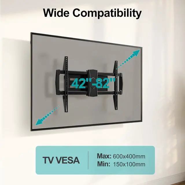 Alt view image 6 of 7 - Full Motion TV Mount for Most 42-82 inch TVs Wall Mount TV Bracket with Swivel Articulating Extension Tilt Arms Television Wall Mount Max VESA 600x400mm 100lbs Loading Fits Max 16 Studs