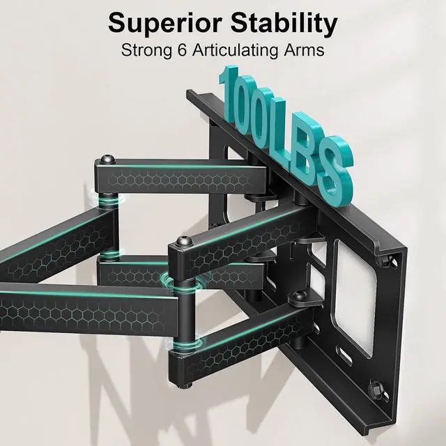Alt view image 5 of 7 - Full Motion TV Mount for Most 42-82 inch TVs Wall Mount TV Bracket with Swivel Articulating Extension Tilt Arms Television Wall Mount Max VESA 600x400mm 100lbs Loading Fits Max 16 Studs