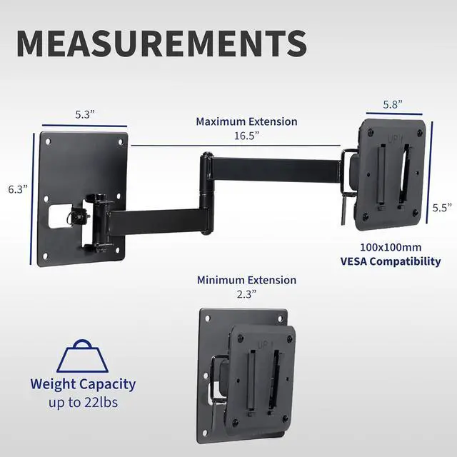Alt view image 3 of 7 - Sturdy Plastic Polymer and Steel RV TV Mount with Articulating Arm VESA 100x100mm Mounting Pattern Holds up to 22 lbs Wall Bracket for Indoor Use Black Mount-VWRV3