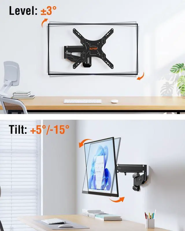 Alt view image 5 of 7 - Height Adjustable TV Wall Mount for Most 23-55 Inch tvs Spring Arm Full Motion Swivel Tilt Articulating TV Mount Bracket Max VESA 400x400mm Support 11-66 lbs YD1010