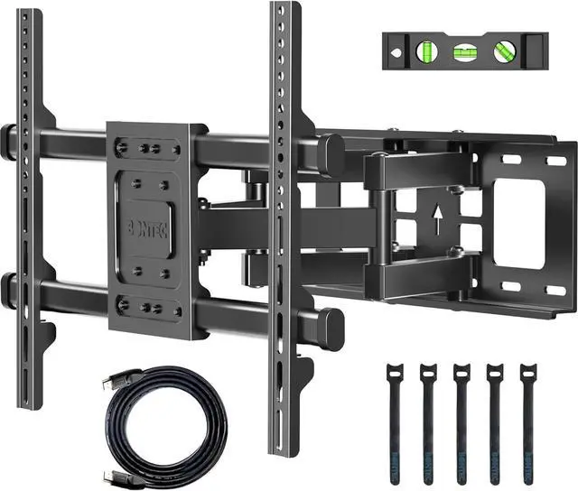 Main image of BONTEC Full Motion TV Wall Mount for 37-84 Inch TVs, Hold up to 132lbs, Max VESA 600x400mm, Swivel Tilt Dual Arms, Adjustable Viewing Angle, Fits 16" Wood Studs, Easy Assembly