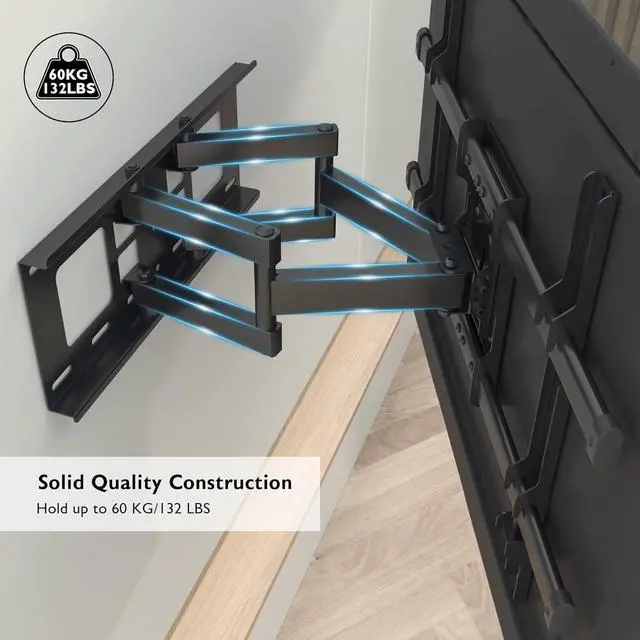 Alt view image 3 of 7 - BONTEC Full Motion TV Wall Mount for 37-84 Inch TVs, Hold up to 132lbs, Max VESA 600x400mm, Swivel Tilt Dual Arms, Adjustable Viewing Angle, Fits 16" Wood Studs, Easy Assembly