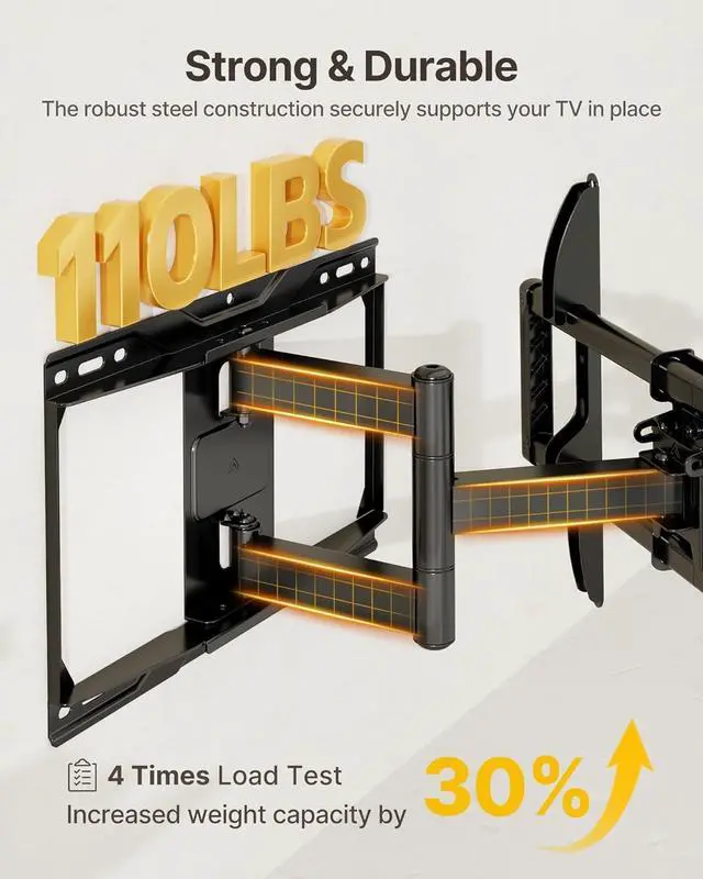 Alt view image 3 of 7 - Full Motion TV Wall Mount for 37-84 Inch TVs TV Mount Bracket with Articulating Arms Tool-Free Tilt & Swivel Extension Max VESA 600x400mm Fits 12/16 Wood Studs Up to 110lbs 4X Tested