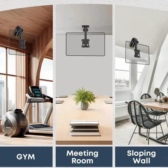 Alt view image 2 of 7 - 13 to 27 inch Folding TV Ceiling Mount Manual Flip Down TV Bracket up to 44lbs Folding Tilt Pitched Roof and Under Cabinet Mounting Height Adjustable Max VESA 100x100mm Black