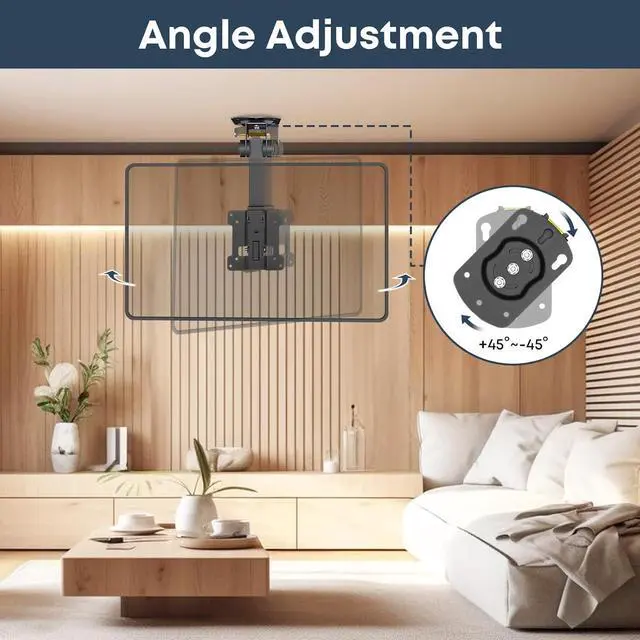 Alt view image 7 of 7 - 13 to 27 inch Folding TV Ceiling Mount Manual Flip Down TV Bracket up to 44lbs Folding Tilt Pitched Roof and Under Cabinet Mounting Height Adjustable Max VESA 100x100mm Black
