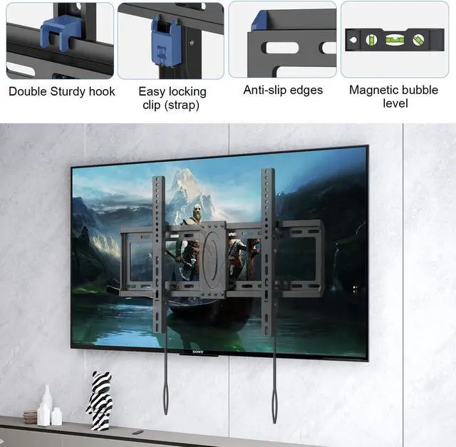 Alt view image 5 of 7 - Suptek Tilt TV Wall Mount Bracket for Most 37-82 inch TV, Universal Mount with Max 600x400mm VESA and 132lbs Loading Capacity, Fits Studs 24" Apart, Low Profile with Magnetic Bubble Level (MT5082)