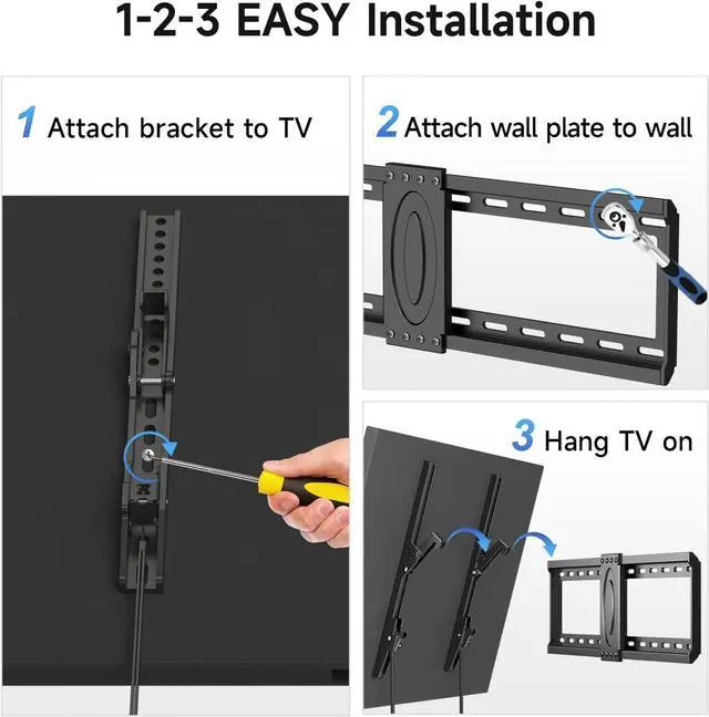 Alt view image 6 of 7 - Suptek Tilt TV Wall Mount Bracket for Most 37-82 inch TV, Universal Mount with Max 600x400mm VESA and 132lbs Loading Capacity, Fits Studs 24" Apart, Low Profile with Magnetic Bubble Level (MT5082)