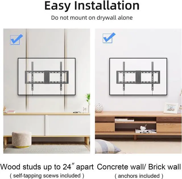 Alt view image 7 of 7 - Suptek Tilt TV Wall Mount Bracket for Most 37-82 inch TV, Universal Mount with Max 600x400mm VESA and 132lbs Loading Capacity, Fits Studs 24" Apart, Low Profile with Magnetic Bubble Level (MT5082)