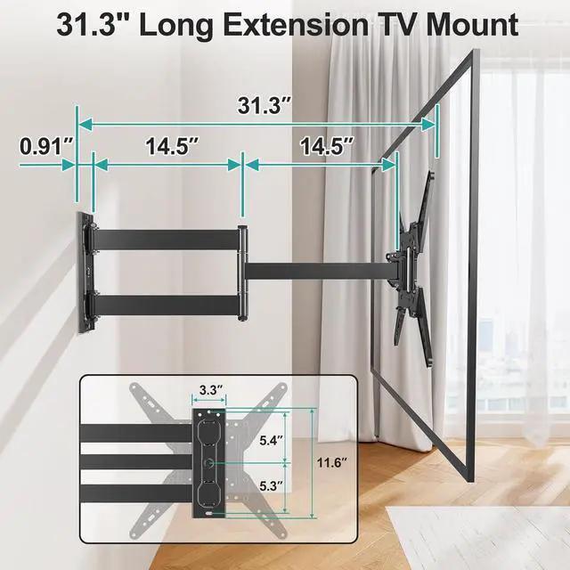 Alt view image 7 of 7 - Long Arm Corner TV Mount for Most 32-65 Inch TVs 31.3 Long Extension Full Motion Wall Mount Bracket Swivel Articulating Arm & Tilt TV Wall Mount MAX VESA 400x400mm Holds up to 99 lbs