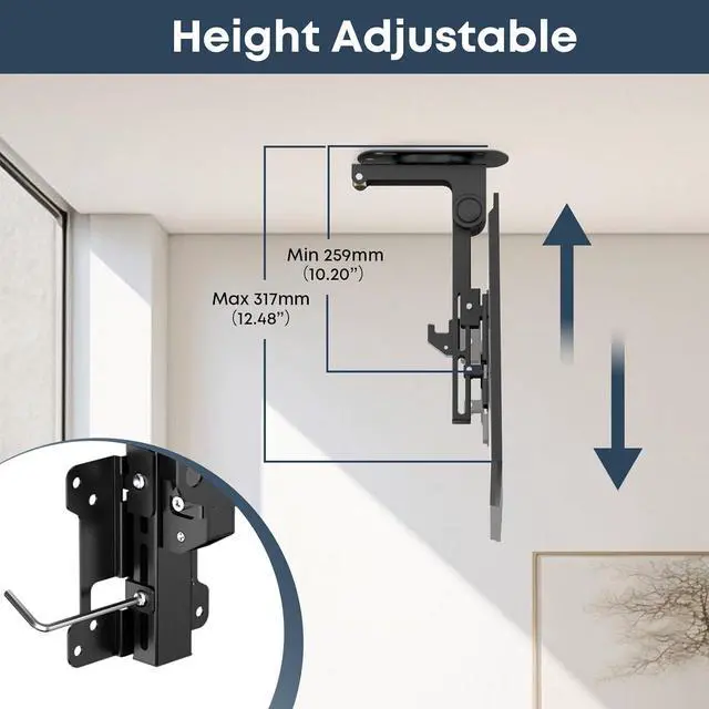 Alt view image 5 of 7 - 13 to 27 inch Folding TV Ceiling Mount Manual Flip Down TV Bracket up to 44lbs Folding Tilt Pitched Roof and Under Cabinet Mounting Height Adjustable Max VESA 100x100mm Black