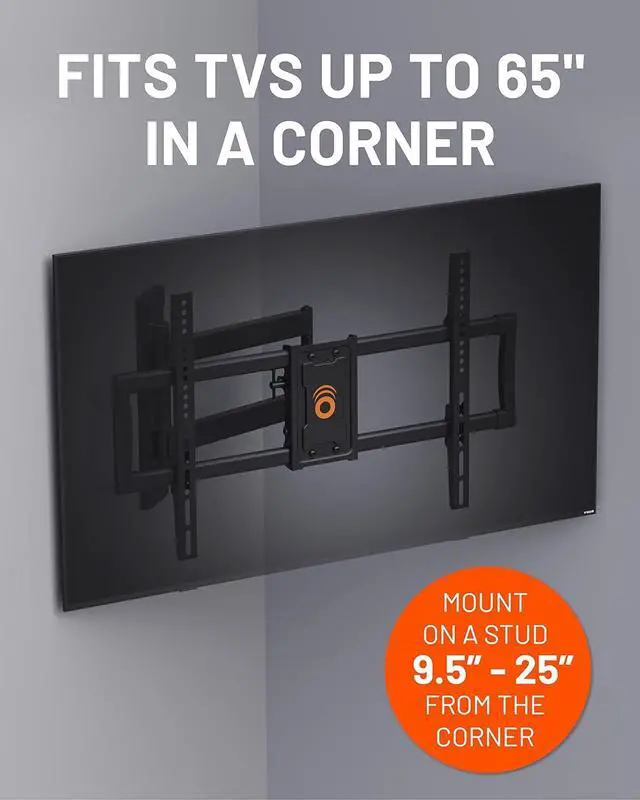 Alt view image 5 of 7 - Corner TV Wall Mount for Big TVs - 24 Inches of Extension Plus Smooth Full Motion - Mount TVs Up to 65 in The Corner Or Up to 75 On A Flat Wall - Drilling Template & Cable Ties Included