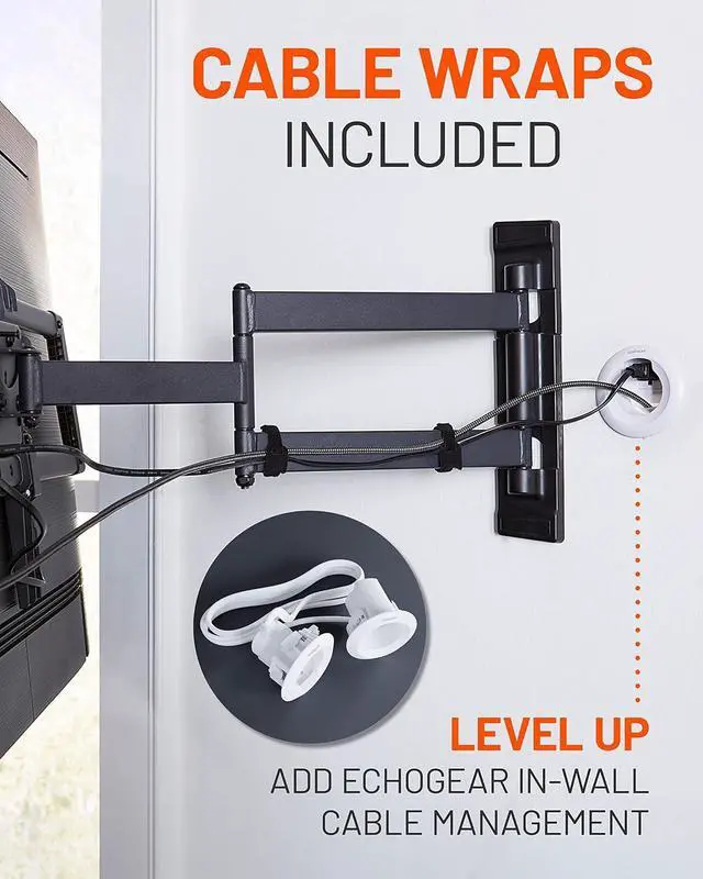 Alt view image 7 of 7 - Corner TV Wall Mount for Big TVs - 24 Inches of Extension Plus Smooth Full Motion - Mount TVs Up to 65 in The Corner Or Up to 75 On A Flat Wall - Drilling Template & Cable Ties Included