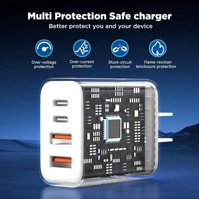 Alt view image 5 of 7 - [2 Pack] iPhone 17 16 Charger Block 4-Port 40W USB C PD Power Adapter Fast Charging+ QC 3.0 USB A Multiport Charger Brick for iPhone 17/16/15/14/13/Pro Max/XS/XR iPad Airpods iwatch  Tablets