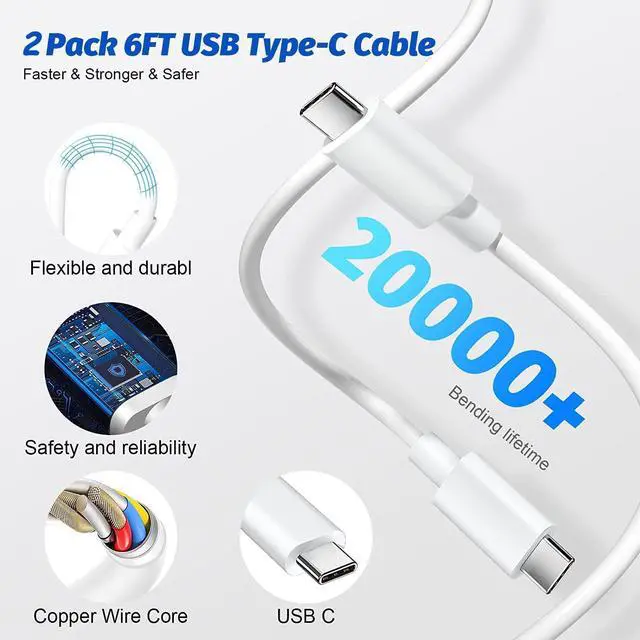 Alt view image 4 of 7 - Fast iPad Charger iPad Charger Fast Charging 2Pack Wall Chargers Plug Adapter Type C USB C to C Cable Cord 6ft for iPad Pro 12.9 iPad Pro 11/13inch(M4) iPad Air 5th/4th iPad mini 6/7 iPad 10/11th(A16)