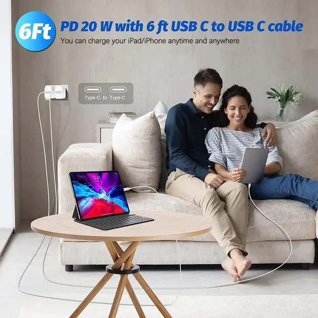 Alt view image 7 of 7 - Fast iPad Charger iPad Charger Fast Charging 2Pack Wall Chargers Plug Adapter Type C USB C to C Cable Cord 6ft for iPad Pro 12.9 iPad Pro 11/13inch(M4) iPad Air 5th/4th iPad mini 6/7 iPad 10/11th(A16)