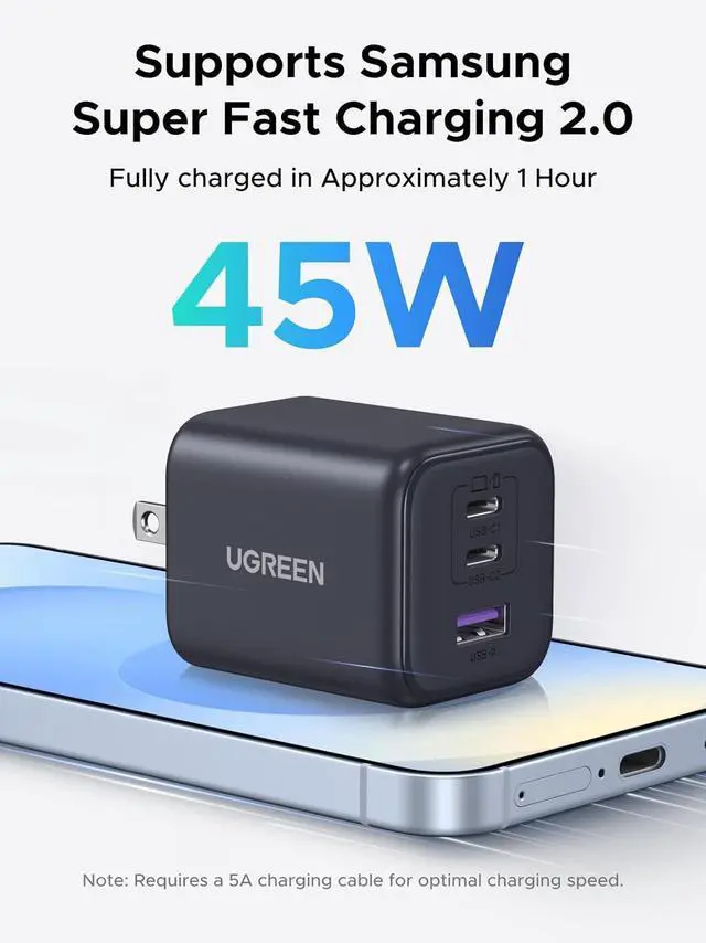 Alt view image 2 of 7 - 45W USB C Charger for iPhone 17 (2025) (GaN ll Tech) PPS 3 Port Super Fast Charger Block for iPhone 17/16/15 Pro Max Galaxy S25/S24 Ultra Pixel iPad MacBook and More Series Matte Black
