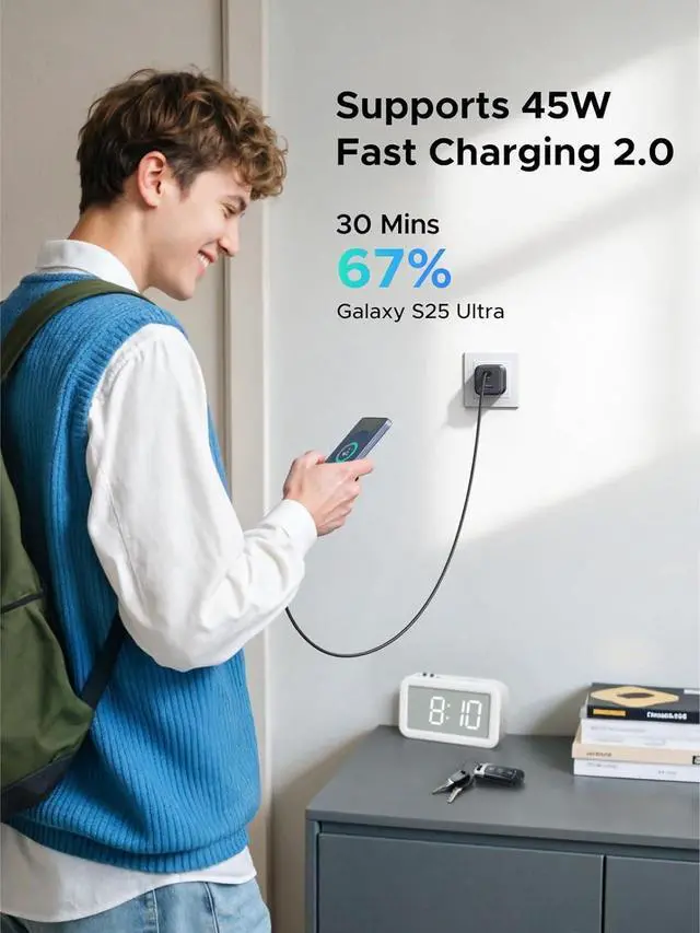 Alt view image 6 of 7 - 45W USB C Charger for iPhone 17 (2025) (GaN ll Tech) PPS 3 Port Super Fast Charger Block for iPhone 17/16/15 Pro Max Galaxy S25/S24 Ultra Pixel iPad MacBook and More Series Matte Black