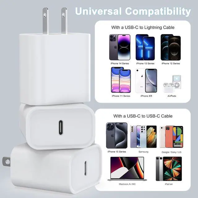 Alt view image 6 of 7 - 3 Pack USB C Charger Block Phone 17 16 Chargers Block 20W PD Power Adapter USB C Wall Charger Compatible with Phone 17/17Pro/17Pro Max/17Air/16/15/14/13 Xs/X Pad Galaxy and More White