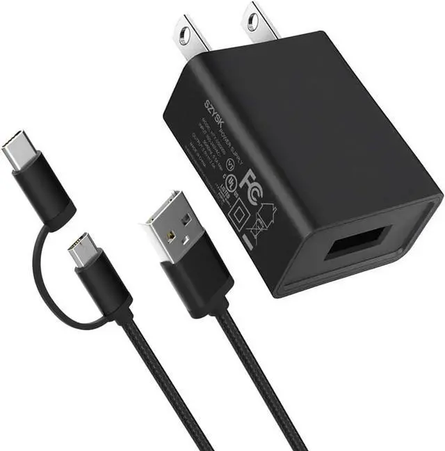 Main image of UL Listed Fast Charger for Old and New Kindle Fire Tablets (Designed for use with All Fire Tablets and All Kindle E-Readers)-6.6Ft USB to Micro-USB and USB-C 2IN1 Braided Cable