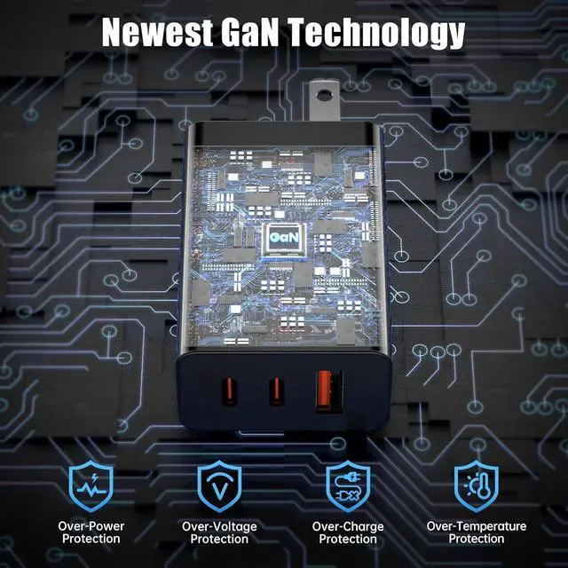 Alt view image 3 of 7 - [2-Pack] USB C Wall Charger 3-Port 100W GaN Multiport Fast Charging Charger Block PD+QC Power Adapter Plug for iPhone 17 Air/16/15/14/13/Pro Max/XS/XR MacBook Pro/Air iPad  S25/S24 and More