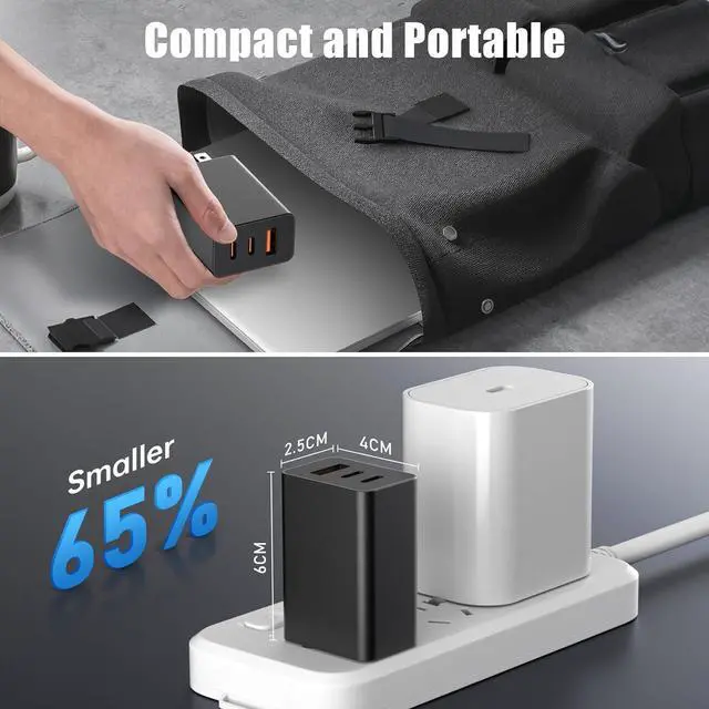 Alt view image 6 of 7 - [2-Pack] USB C Wall Charger 3-Port 100W GaN Multiport Fast Charging Charger Block PD+QC Power Adapter Plug for iPhone 17 Air/16/15/14/13/Pro Max/XS/XR MacBook Pro/Air iPad  S25/S24 and More