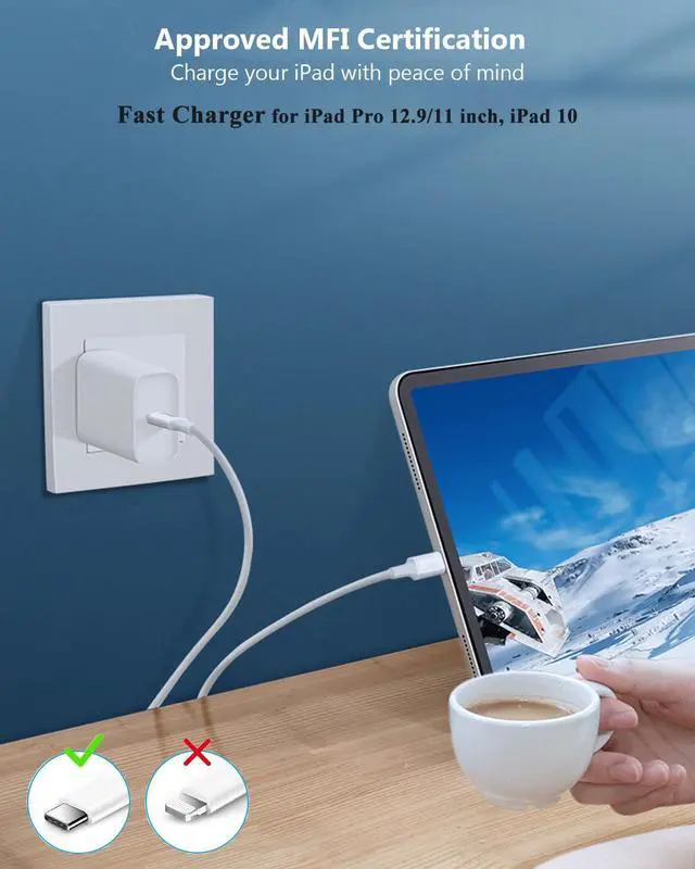 Alt view image 2 of 7 - 10FT Fast iPad Charger iPad Pro Charger Cord [2Pack] 10FT USBC to USB C Cable iPad Cord 20W USB C Charger iPad Charging Block for iPad 10 iPad Mini 6 iPad Air 5/4 iPad Pro 12.9/11 inch 2020/2021/2022