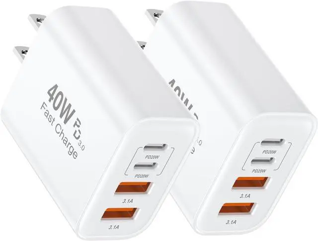 Main image of [2 Pack] iPhone 17 16 Charger Block 4-Port 40W USB C PD Power Adapter Fast Charging+ QC 3.0 USB A Multiport Charger Brick for iPhone 17/16/15/14/13/Pro Max/XS/XR iPad Airpods iwatch  Tablets