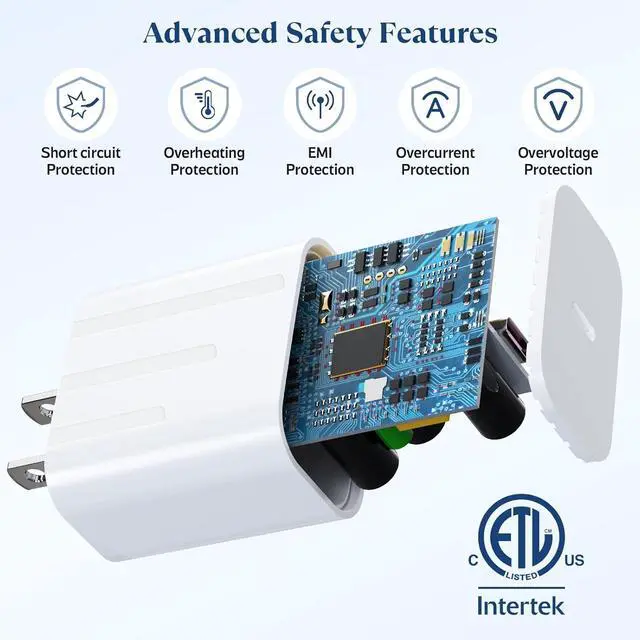 Alt view image 4 of 7 - 20W USB C Fast Charger Compatible with iPhone 16/16 Plus/ 16 Pro Max/ 15/ iPad Pro 2Pack PD USB C Charger Block with 6FT Type C to C Cable